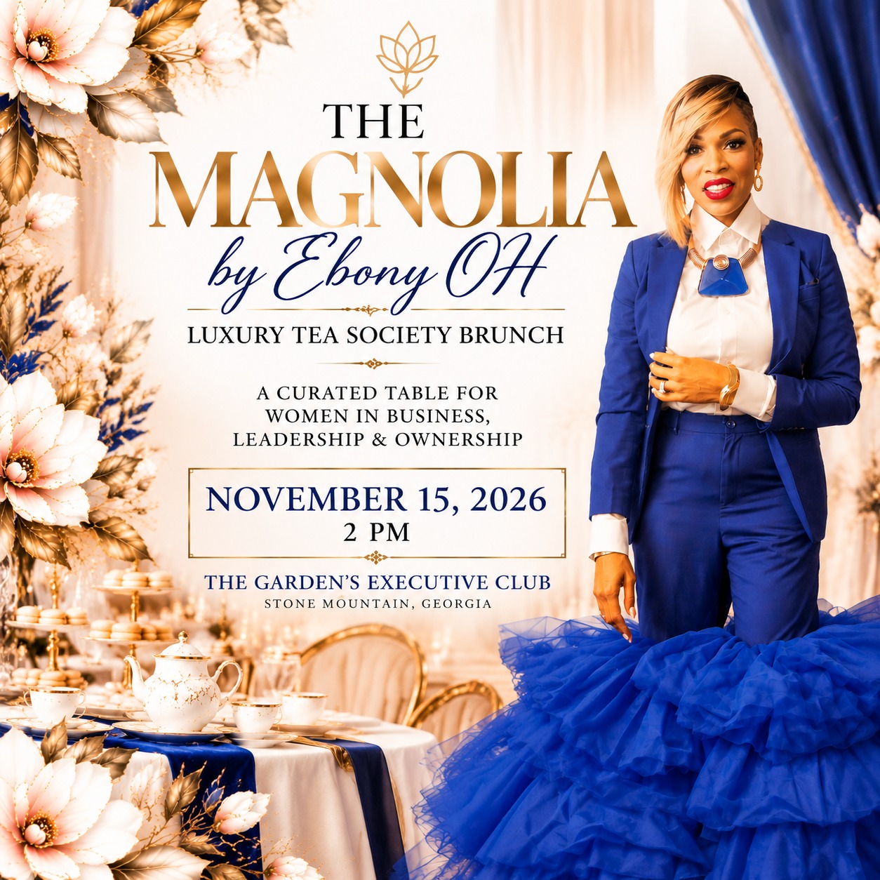 The Magnolia Luxury Tea Society Brunch — Sunday 15 November 2026, hosted by Dr. Ebony OH